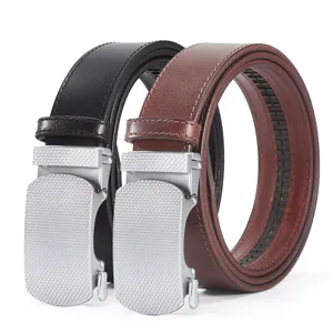 Men's Genuine Leather Business Belt Automatic Alloy Buckle Versatile Casual Waist Strap Black Reddish Brown