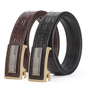 Herren Echtes Leder Business Casual Automatikschnalle Gürtel Krokodilmuster Rindsleder Metall Anzuggürtel