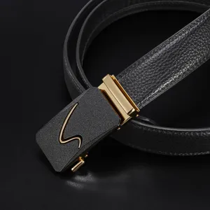 Men leather belt automatic metal buckle black business casual trousers belt stylish new