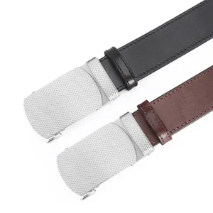 Mens leather belt automatic metal buckle classic black brown dress waist belt main view
