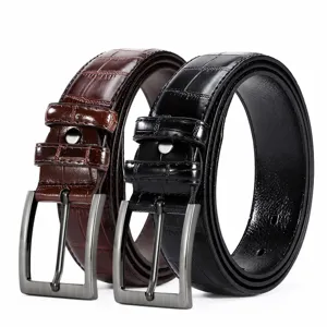 Men's leather belt with alloy pin buckle, casual business crocodile pattern trouser belt