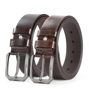 Mens casual business genuine leather belt with alloy pin buckle stylish trousers belt