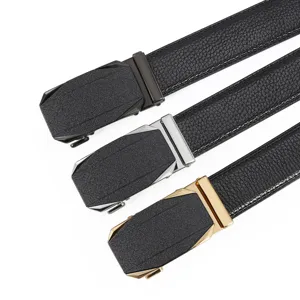 Ceinture en cuir à boucle automatique pour homme, sangle classique en cuir refendu avec boucle.