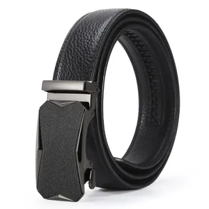 Cintura in pelle da uomo fibbia automatica stile casual affari pantaloni nero nuovo