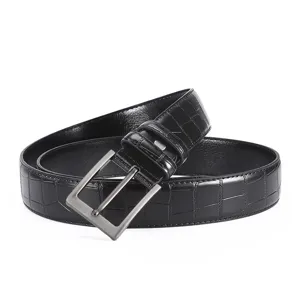 Men leather belt black crocodile pattern business casual belt with alloy pin buckle for men
