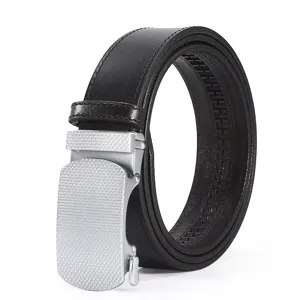 Men's genuine leather automatic buckle belt stylish business dress belt for men black