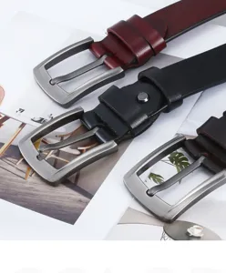 Men cowhide leather belt casual business alloy pin buckle trousers strap detail view