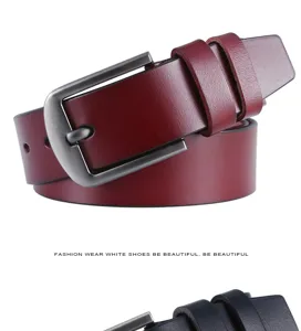Cintura uomo vera pelle casual affari rosso vino fibbia ardiglione metallo elegante stile