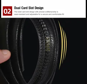 Détail de ceinture d'affaires en cuir pour homme montrant le mécanisme à double fente.
