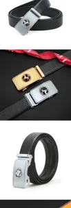 Herren Automatik Schnalle Ledergürtel Business Lässiger schwarzer Gurt mit Pferde Logo