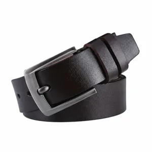 Men's Casual Business Leather Belt Cowhide Automatic Pin Buckle Solid Color Adjustable Fashion Waistband Trousers Belt