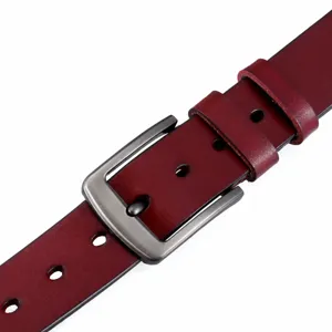 Men leather belt business casual cowhide belt with alloy pin buckle stylish vintage jeans belt