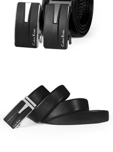 Ceinture d'affaires en cuir véritable pour homme avec boucle automatique, élégante et solide.