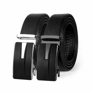 Ceinture Homme Cuir Véritable Business Casual Boucle Automatique Ceinture Peau de Vache pour Homme Mode Pantalon Habillé Ceinture