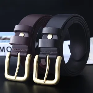 Men's Genuine Leather Belt Business Casual Smooth Cowhide Belt With Metal Pin Buckle For Men Daily Wear And Commute