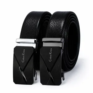 Men's Genuine Leather Belt Business Casual Automatic Buckle Leather Waistband For Men Silver Gun Black Metal Buckle Dress Belt