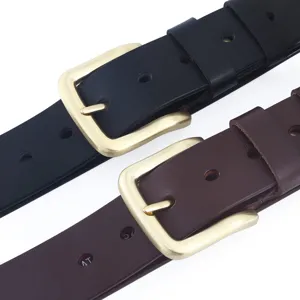 Men's genuine leather belt with classic metal buckle, casual business waist belt.