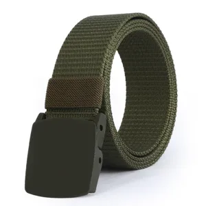 Durable military canvas tactical belt with plastic buckle for outdoor sports and daily wear.