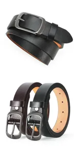 Women genuine leather belt detail view showcasing classic pin buckle design and clean finish.