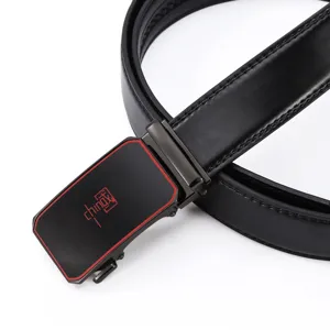 Ceinture en cuir noir pour homme avec boucle automatique en métal, ceinture habillée classique