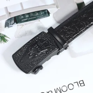 Men's business automatic buckle black crocodile pattern leather belt casual stylish waist belt