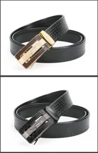 Herren schwarzer Automatik Schnalle Ledergurt mit Krokodil Textur Mode Freizeit Hosengürtel Detail