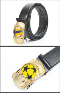 Men automatic buckle leather belt stylish rotating car buckle business casual black belt