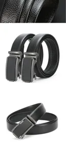 Ceinture homme en cuir véritable à boucle automatique détail de texture et vue