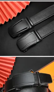 Ceinture en cuir pour homme à boucle automatique noire style décontracté d'affaires.