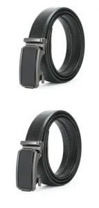 Ceinture en cuir véritable noir pour homme avec boucle automatique en métal pour pantalon chic