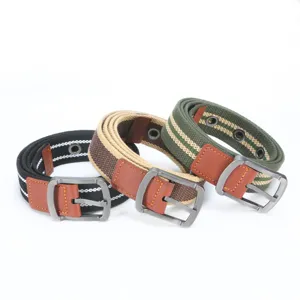 Ceinture en toile de loisir pour hommes avec garniture en cuir trois couleurs
