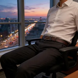 Men's automatic buckle leather belt business casual waist strap for adult fashion apparel.