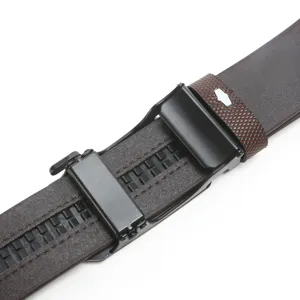 Men's automatic buckle belt brown leather ratchet dress belt business casual pants belt.