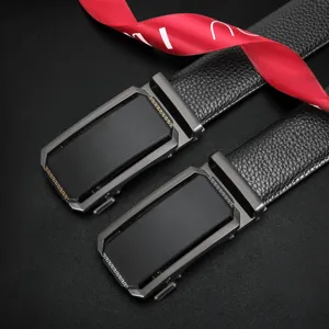 Ceinture en cuir à boucle automatique pour hommes business décontracté noir de haute qualité