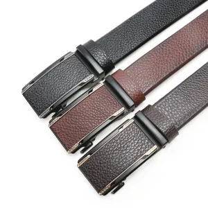 Men's automatic buckle leather belt set featuring classic textured design for daily wear.