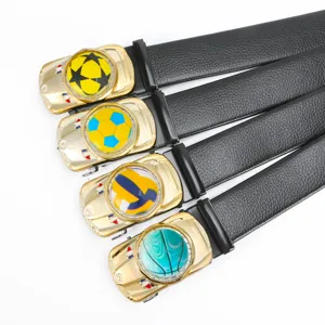 Men's automatic buckle leather belt with creative car design and sports ball patterns stylish.