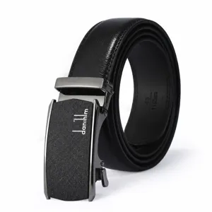 Mens leather belt automatic buckle casual business stylish black waist strap for men