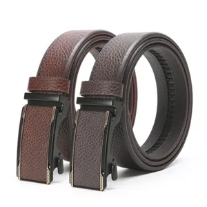 Men's leather automatic buckle belt, classic business casual design, stylish accessory.