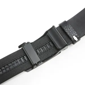 Men's automatic buckle black leather belt with hidden zipper pocket for casual daily wear.