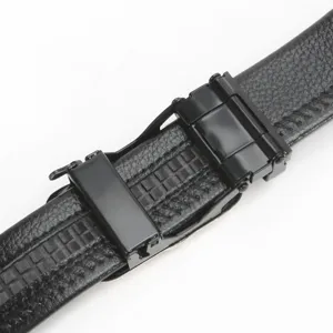 Men's automatic buckle leather belt black classic business casual waist strap accessory.