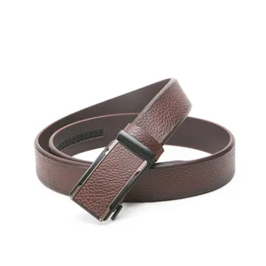 Classic brown men's leather belt with stylish automatic alloy buckle for daily business wear.
