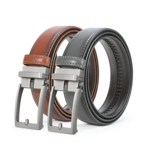 Men's automatic buckle leather belt set, stylish business casual trousers strap for daily wear.