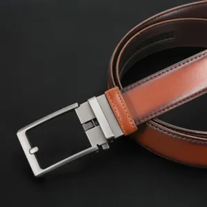 Men automatic leather belt business casual brown waist strap with metal buckle stylish
