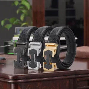 Men Genuine Leather Belt Business Casual Automatic Buckle Belt Metal Ratchet Strap Fashion Waist Accessory For Men