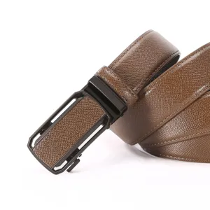 Men's brown automatic buckle leather belt, stylish business casual trousers waist belt.