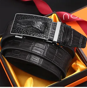 Men's genuine top layer cowhide leather belt with exquisite 3D crocodile head automatic buckle.