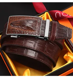 Men genuine leather automatic buckle belt high quality business casual cowhide belt