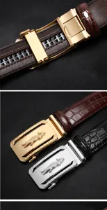 Men's automatic leather belt for men metal buckle business casual embossed cowhide waist belt