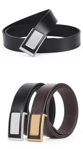 Vue détaillée de la ceinture en cuir pour homme avec boucle métal, style business épuré.