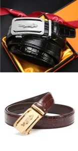 Men's leather belt automatic buckle business casual crocodile pattern belt gift box set